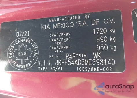 2021 Kia Forte Ex from USA, damaged, VIN 3KPF54AD3ME393140